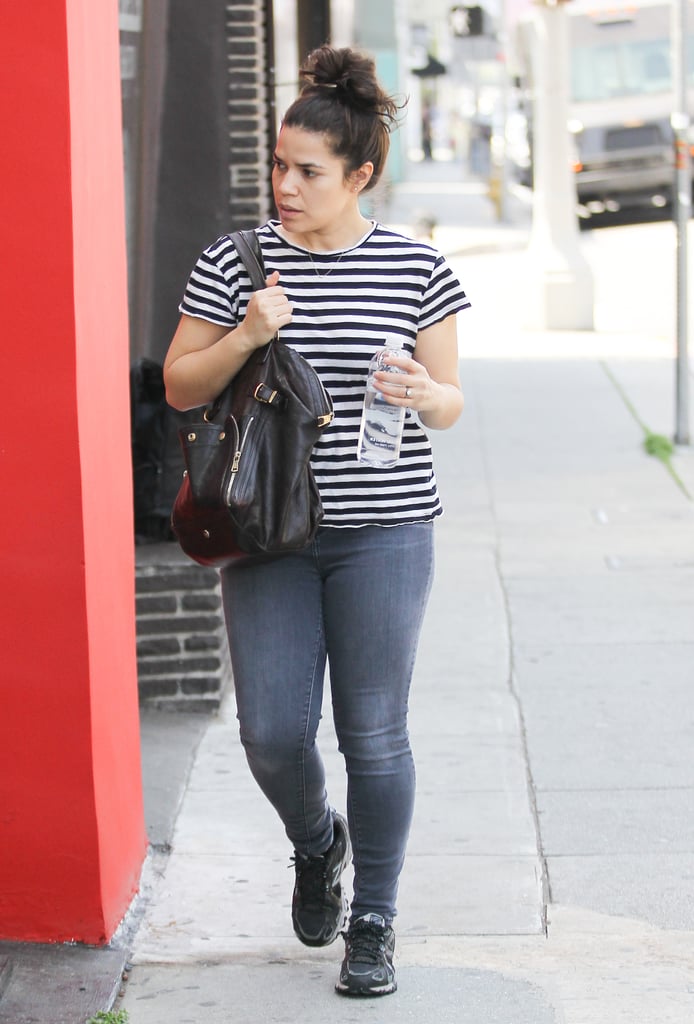 America Ferrera Wearing Topknot Hairstyle