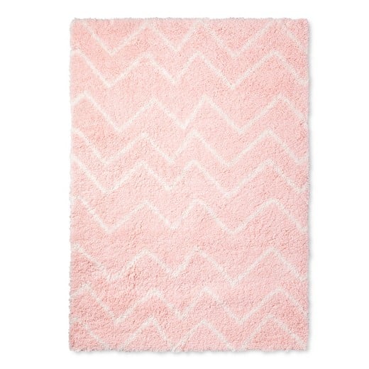Pink Chevron Shag Area Rug