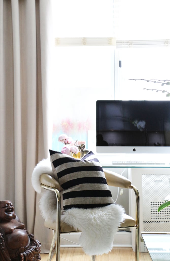 "The desk and chair were Etsy finds that I fell in love with. The desk was found in a Palm Springs estate, which always makes me smile," explains Victoria of the home office that doubles as a sitting area.