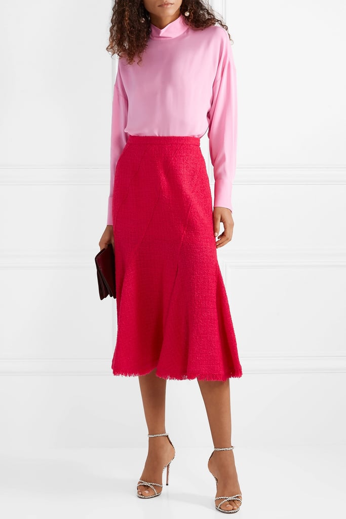 Oscar de la Renta Frayed Wool-Blend Tweed Midi Skirt