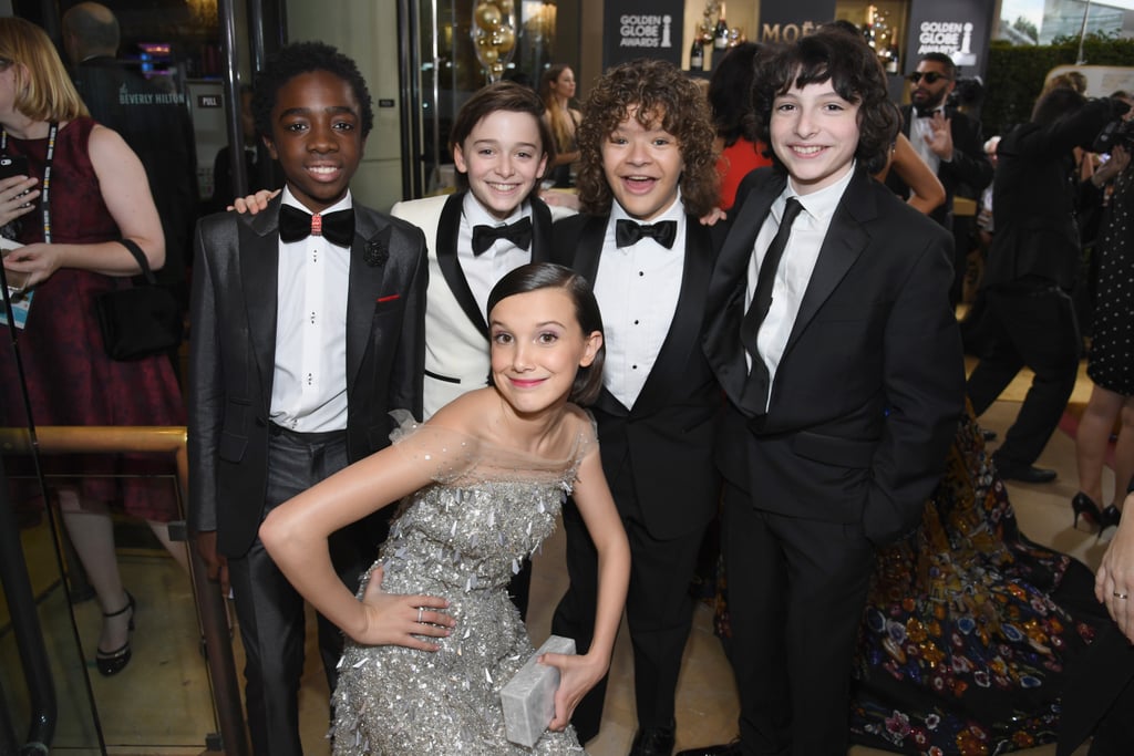 The cast of Stranger Things dressed to the nines for their first Golden Globes ceremony in 2017.