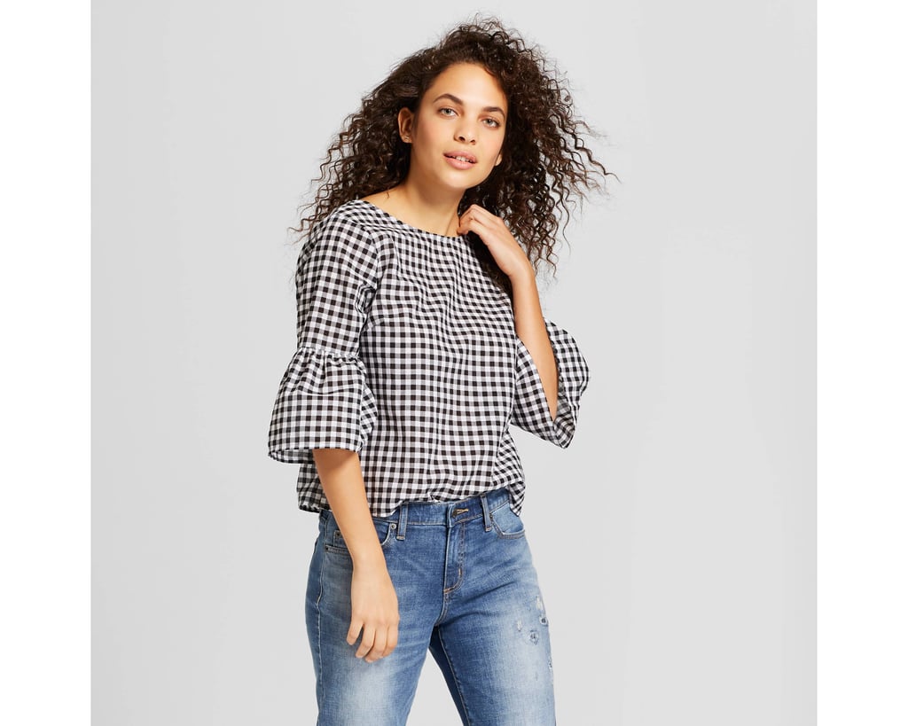 Women's Gingham Button Back Top