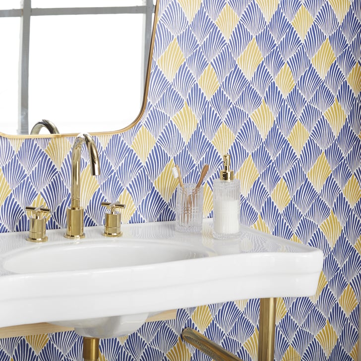 Blue and Yellow Art Deco Fan PeelandStick Wallpaper Drew Barrymore