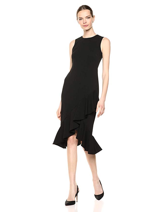 Calvin Klein Sleeveless Midi Sheath With Ruffle Hem Dress