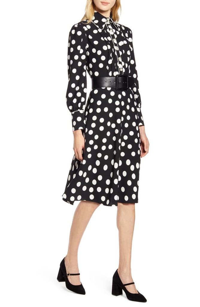 Halogen® x Atlantic-Pacific Button & Pleat Polka Dot Fit & Flare Dress