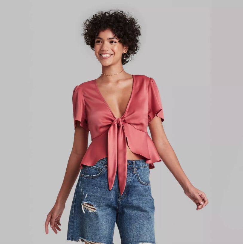 Party Ready: Wild Fable Cropped Short Sleeve Tie-Front Flutter Top