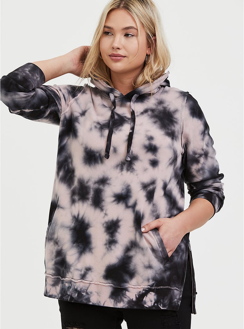 Torrid Mauve Pink & Black Tie-Dye Side Zip Tunic Hoodie