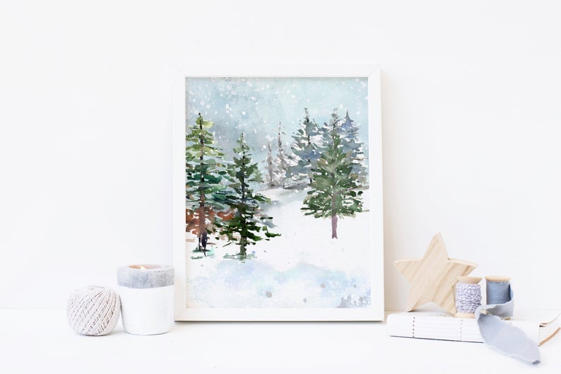 Watercolor Winter Tree Print