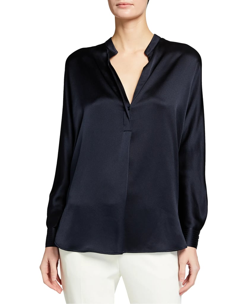 For Easy Elegance: Vince Silk Band-Collar Blouse | Best Neiman Marcus ...