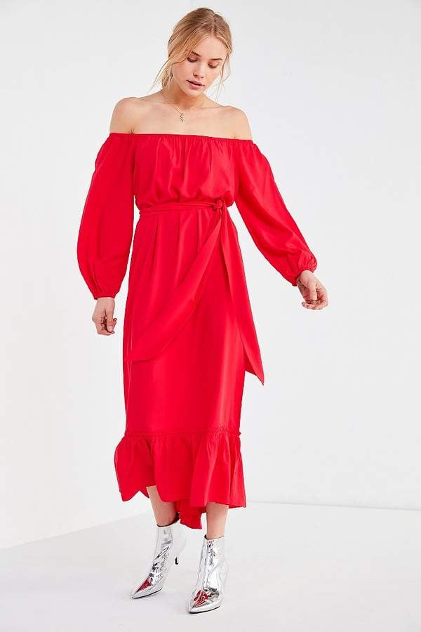 Urban Outfitters Off-the-Shoulder Ruffle-Hem Midi Dress