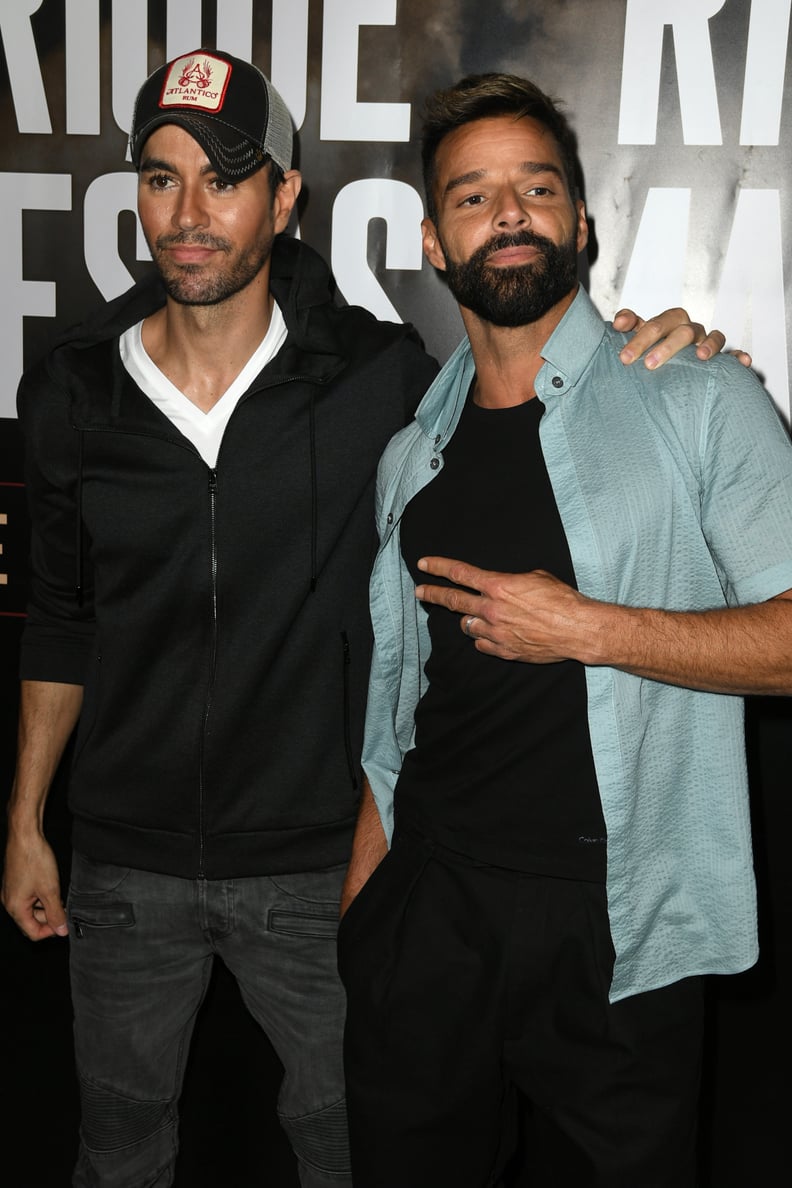WEST HOLLYWOOD, CALIFORNIA - MARCH 04: Enrique Iglesias (L) and Ricky Martin hold a press conference at Penthouse at the London West Hollywood on March 4, 2020 in West Hollywood, California. (Photo by Kevin Winter/Getty Images)