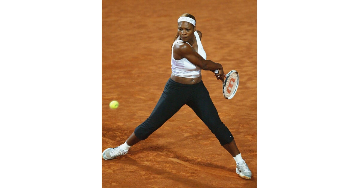 Serena Williams Wearing Black Pants at the Italia Tennis Masters in 2004, The Coolest Darn Outfits Serena Williams Has Ever Worn on the Tennis Court