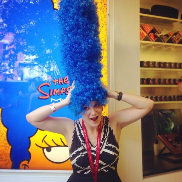 Editor @schwarzey got the full @Maccosmetics Marge Simpson treatment! The store sold out of the Comic-Con exclusive set in just ONE HOUR.