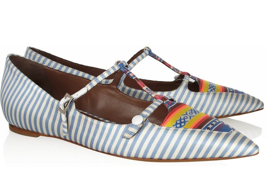 Tabitha Simmons, Heart Striped Silk-Twill Point-Toe Flats ($775)