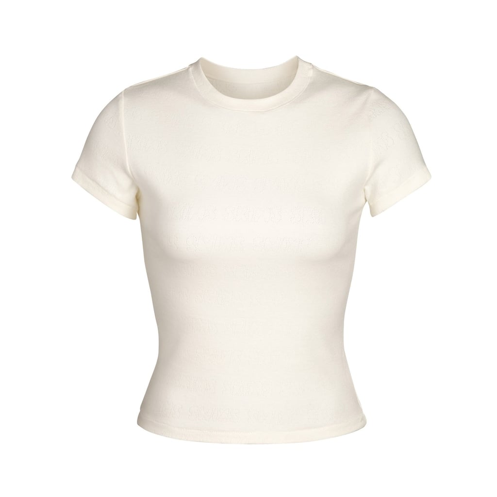 Skims Logo Pointelle T-Shirt in Bone