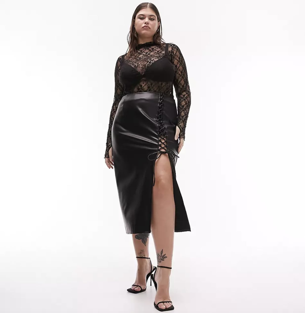 Plus size leather look sale skirt