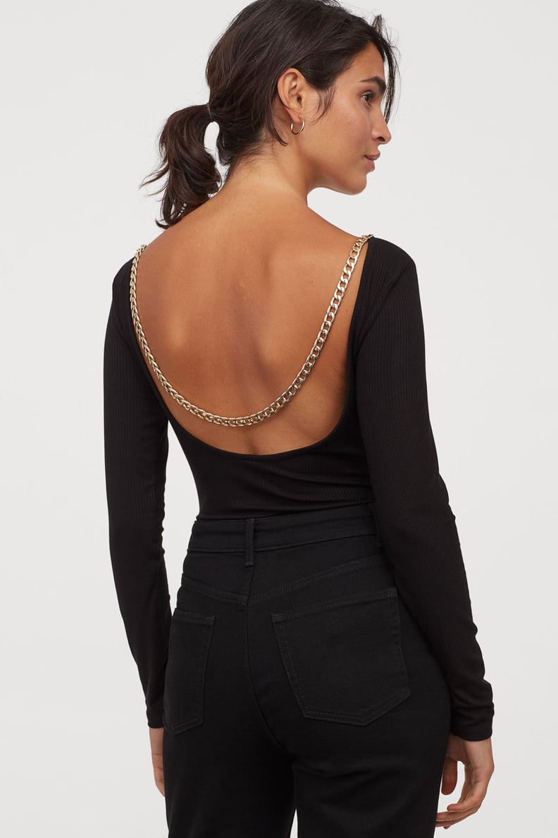 Ribbed Chain-Detail Bodysuit