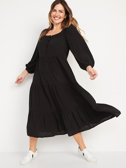 Old Navy Long-Sleeve Button-Down Tiered Midi Swing Dress