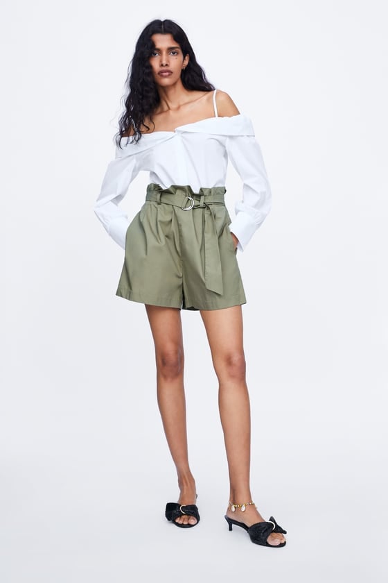 Belted Poplin Shorts