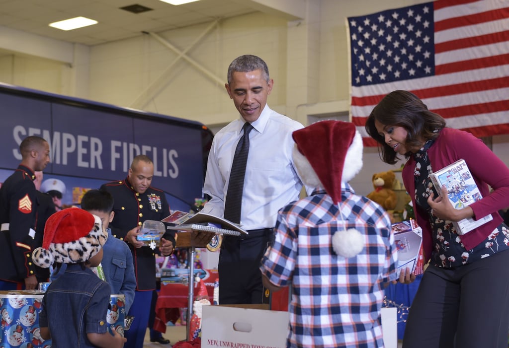 Obamas at the Marine Corps Toys For Tots Event 2014