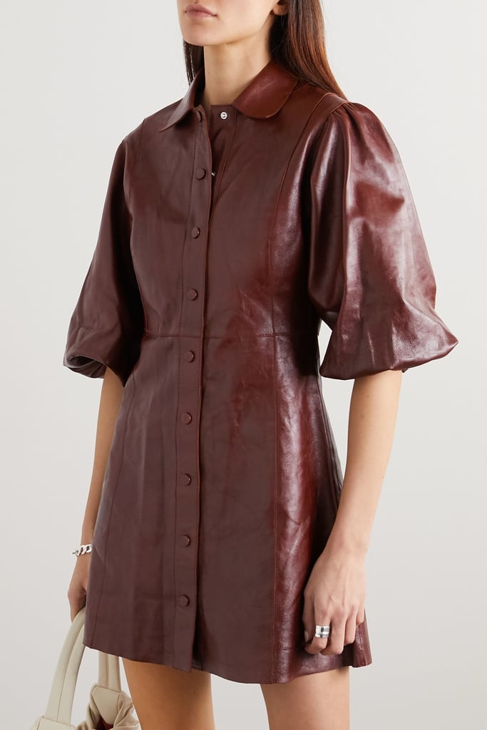 ganni leather mini dress