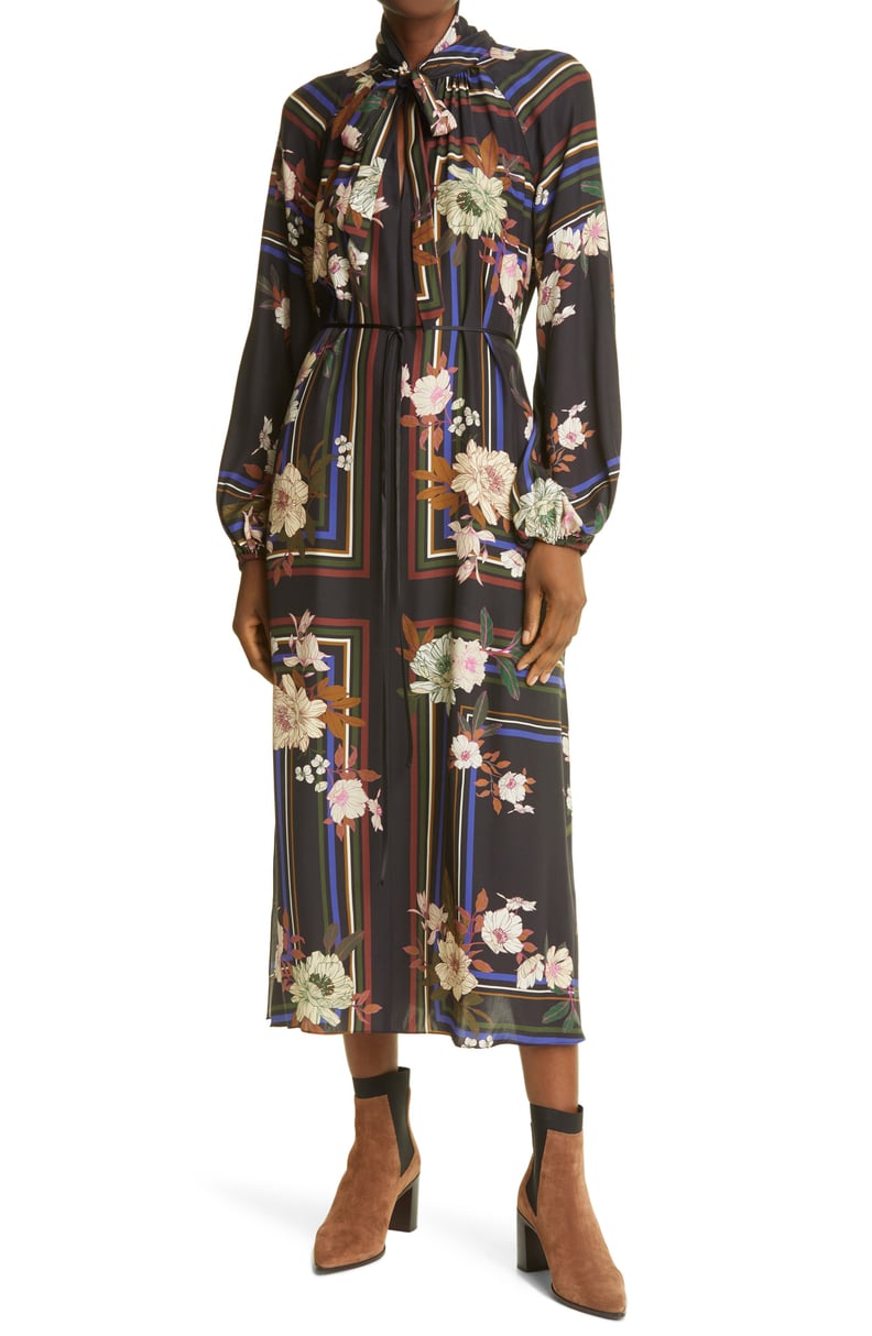 La Ligne Tie Neck Scarf Print Silk Maxi Dress