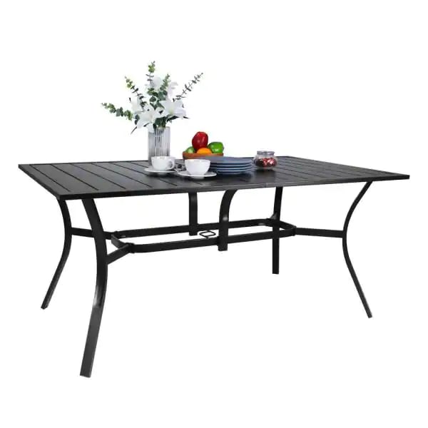 A Dining Table: Bigroof Patio Classic Rectangle Metal Black Outdoor Dining Table