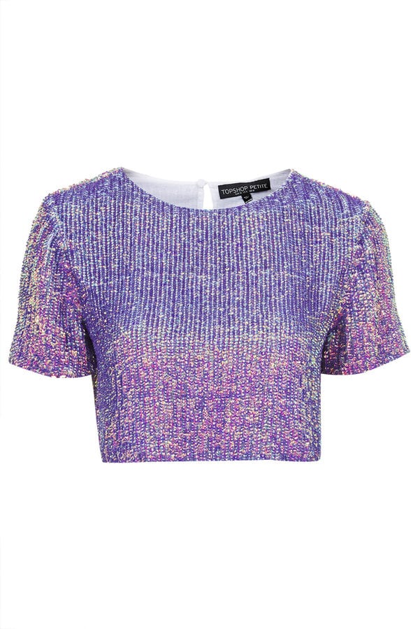 Topshop Sequin Split Back Crop Tee