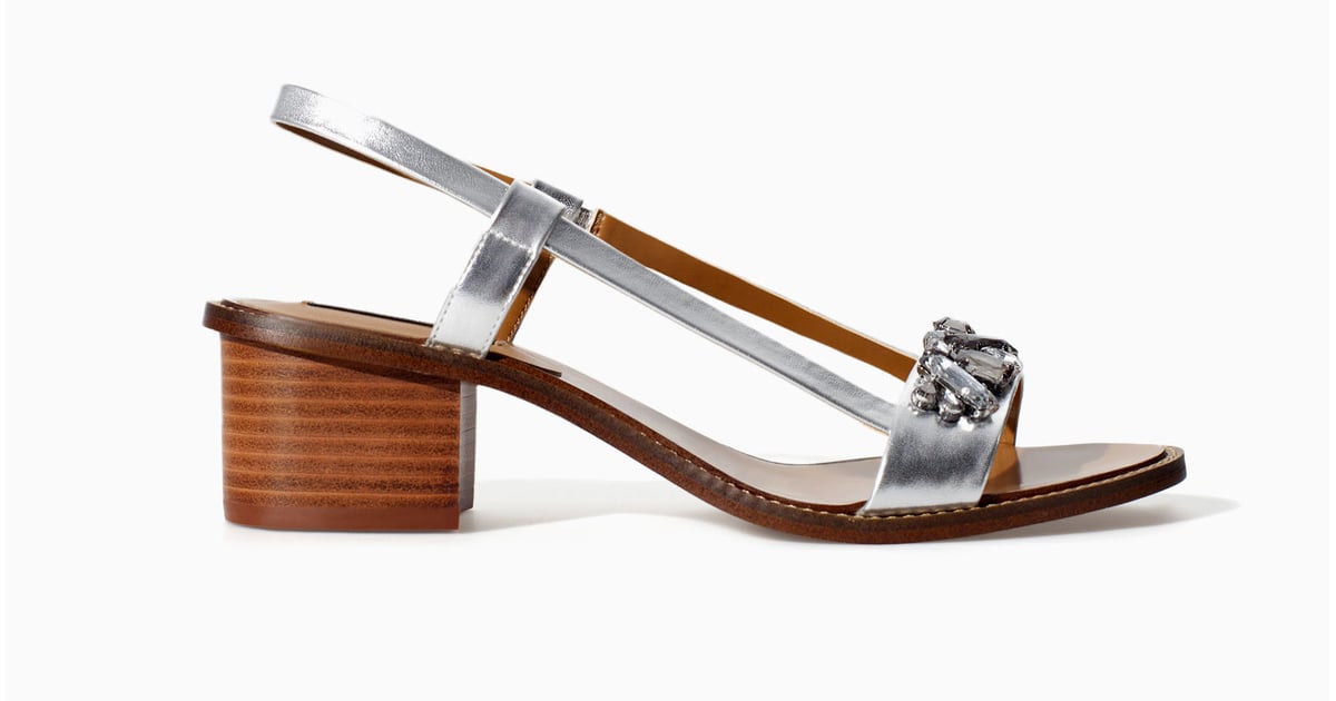 Zara metallic silver blockheel sandal with rhinestones (70) Best