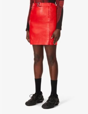 Misbhv Belted High-Waist Vegan Leather Mini Skirt
