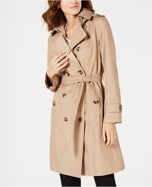 London Fog Double-Breasted Water Resistant Hooded Trench Coat