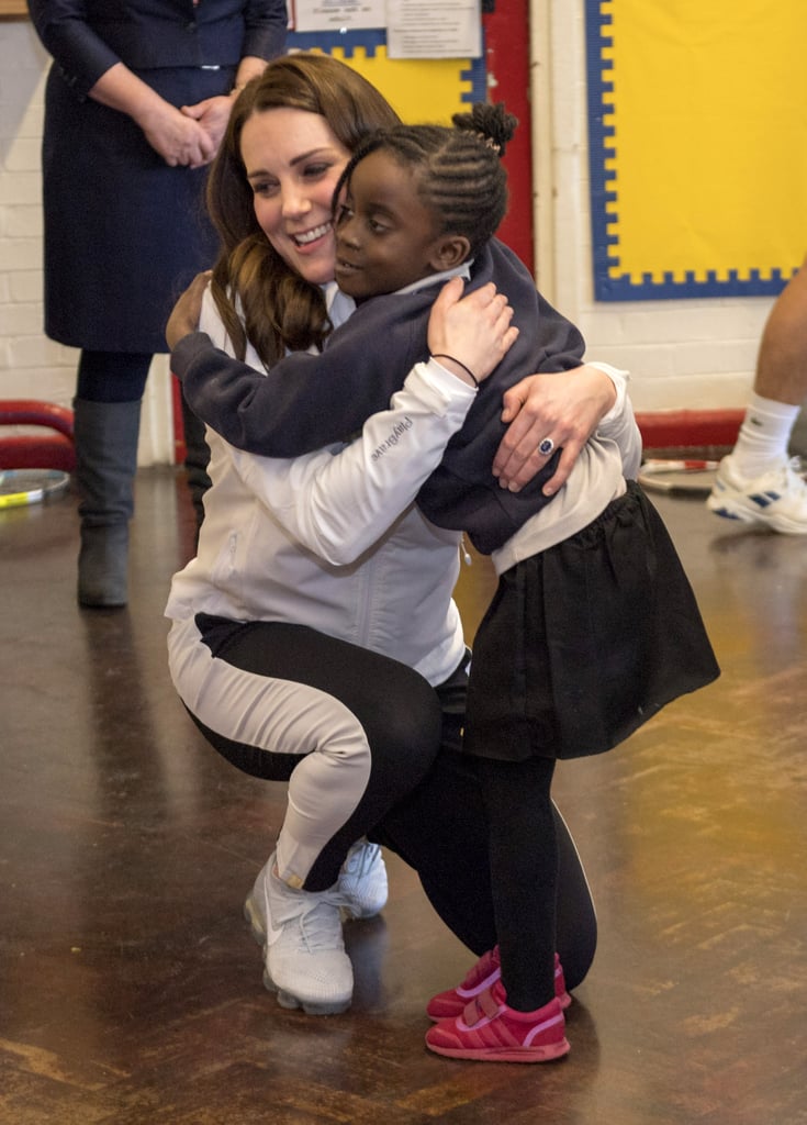 In January 2018, Kate embraced another young fan during a visit to Bond Primary School.