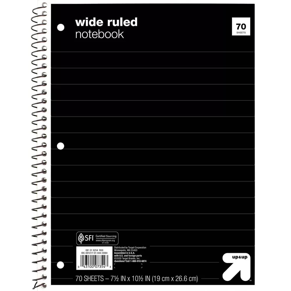 up & up™ Wide Ruled 1 Subject Flexible Paperboard Cover Spiral Notebook