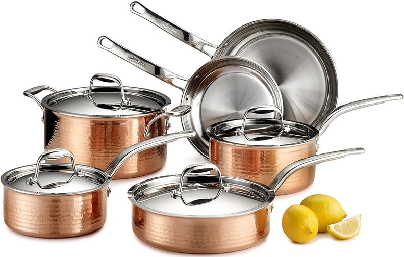 Lagostina Martellata Hammered Copper 18/10 Tri-Ply Stainless Steel Cookware Set, 10-Piece