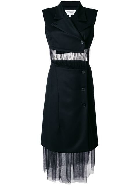 Maison Margiela Sleeveless Tulle Panel Blazer Dress
