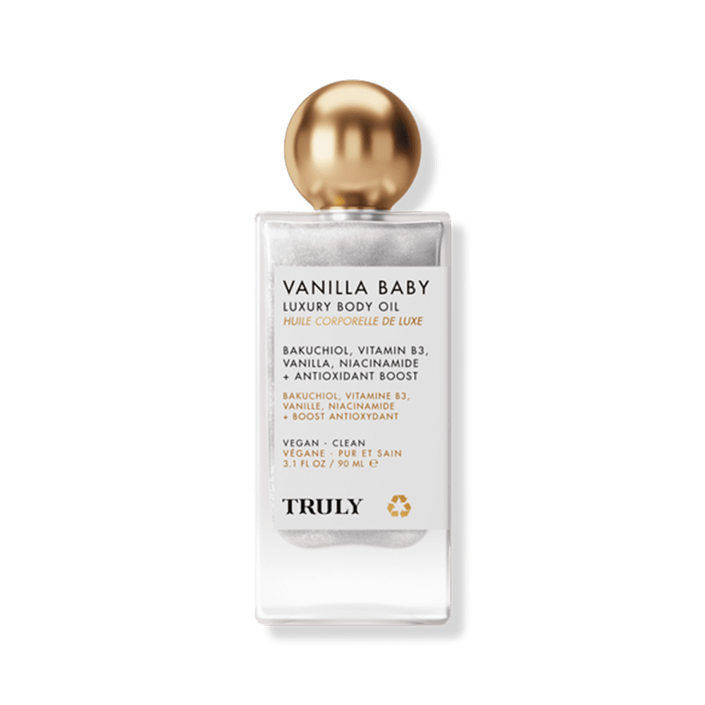 Truly Beauty Vanilla Baby Luxury Body Oil ($38)
Today is the day to give your usual body lotion a rest. After all, you just spent anywhere from 30 minutes to an hour cleaning every nook and cranny of your body — and your skin needs rejuvenation. Body lotions are best for everyday use because they are typically water-based and highly absorbent; oils, on the other hand, are heavier. Because of this, they can take longer to fully penetrate the skin. Thankfully, an everything shower is the antithesis to being in a hurry, so using a body oil like the Truly Beauty Vanilla Baby Luxury Body Oil gives you an excuse to lounge in your robe longer than usual. The deeply hydrating oil can help visibly plump, tighten, and soften skin — top it off with your favorite fragrance for a noticeably delicious-smelling finish.