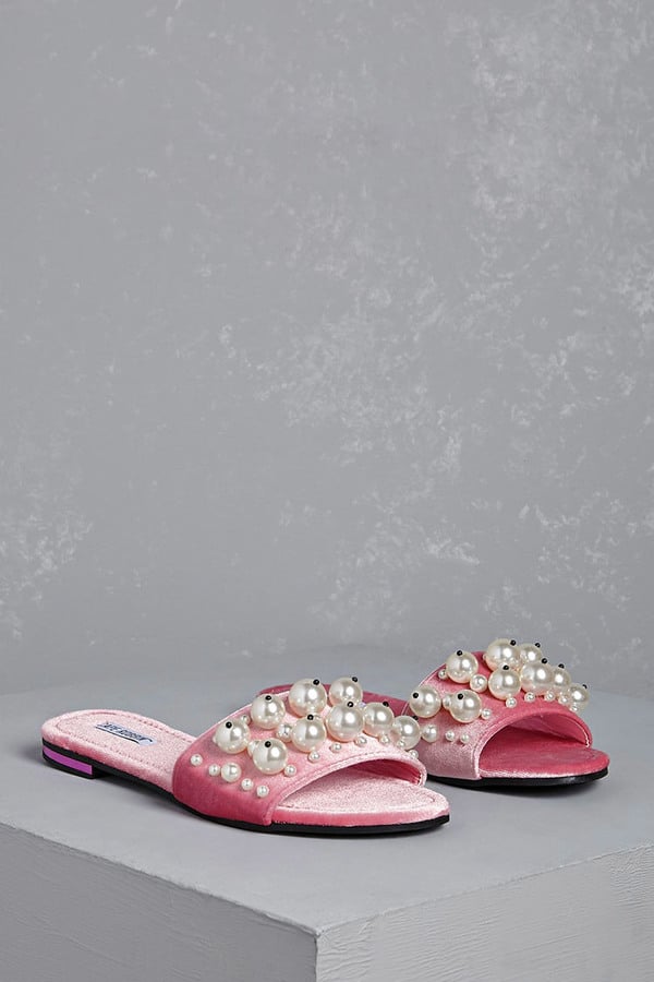 Forever 21 Faux Pearl Velvet Slide Sandals