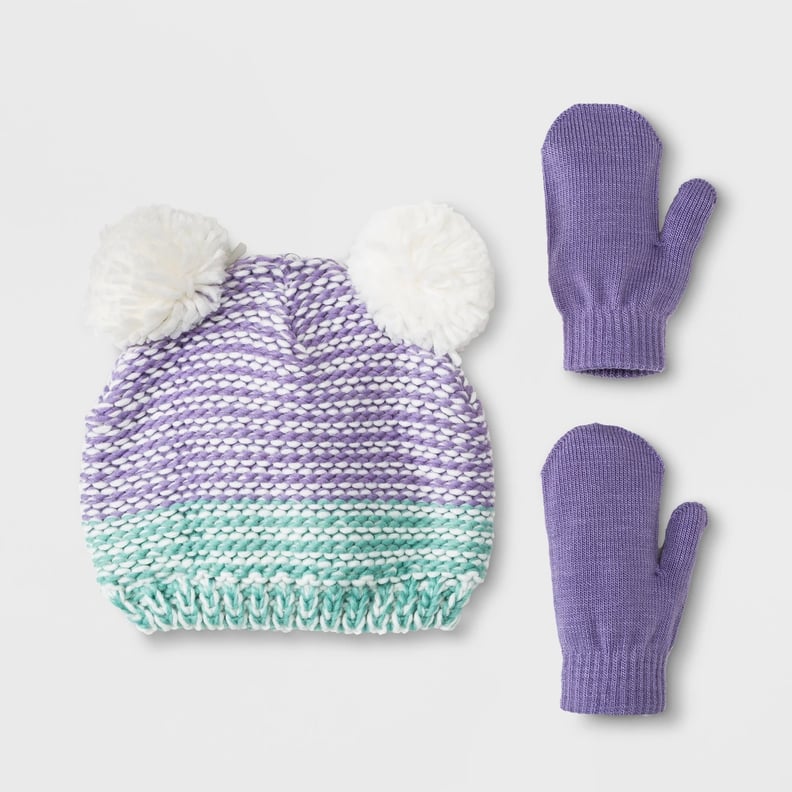 Toddler Girls' Ombre Pom Beanie Hat and Mitten Set
