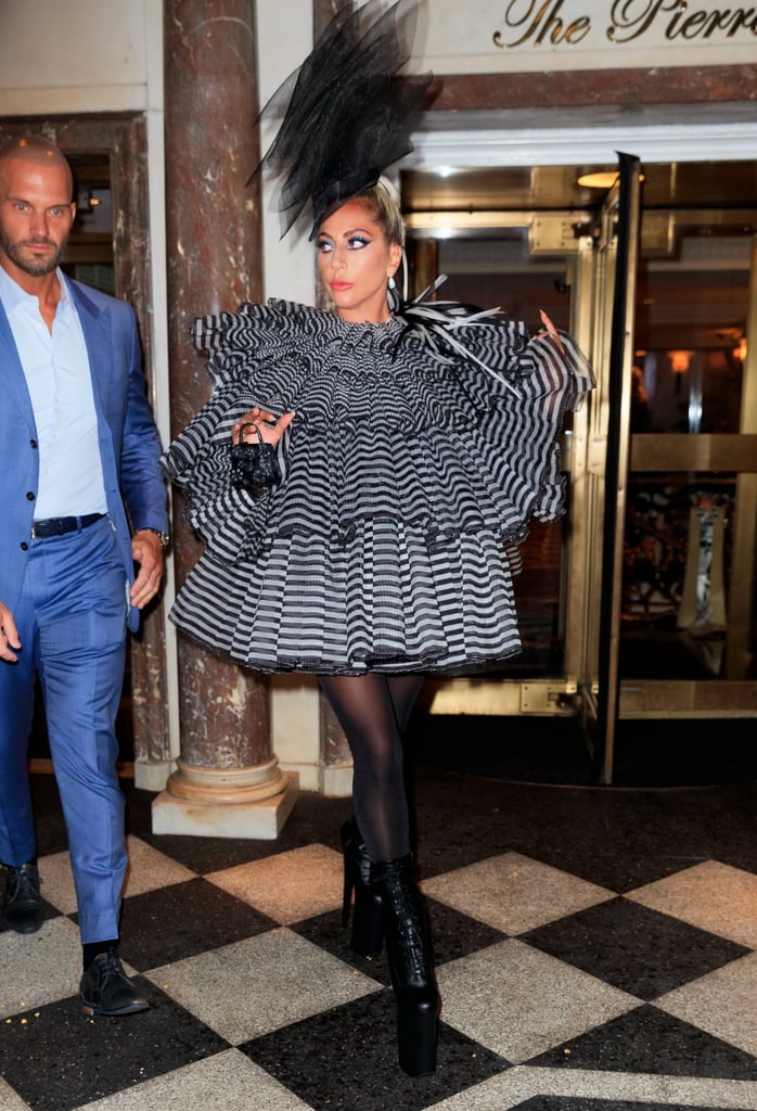 Lady Gaga Striped Minidress at Pre-Met Gala Dinner