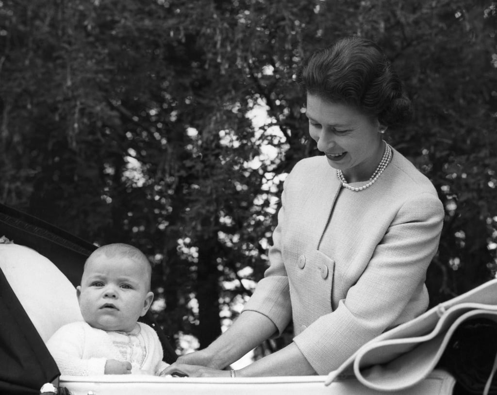 Queen Elizabeth With Prince Andrew at Balmoral Castle in 1961