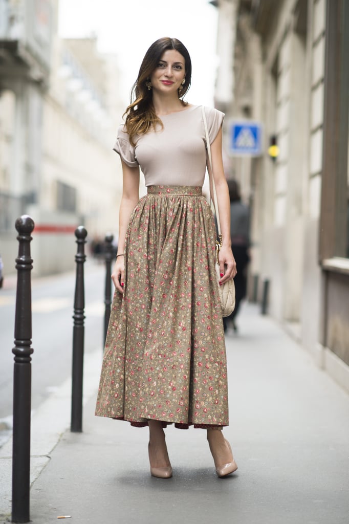 A billowy long skirt looked sleek when styled with a tight and tucked-in tee.
Source: Le 21ème | Adam Katz Sinding