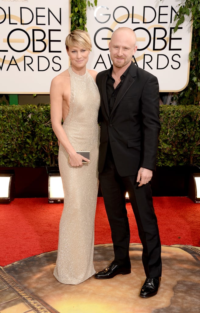 Newly engaged couple Robin Wright and Ben Foster posed for pictures.