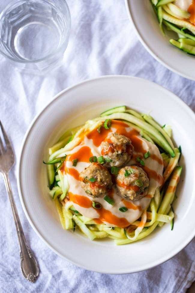 Buffalo Chicken Meatballs With Zucchini Noodles