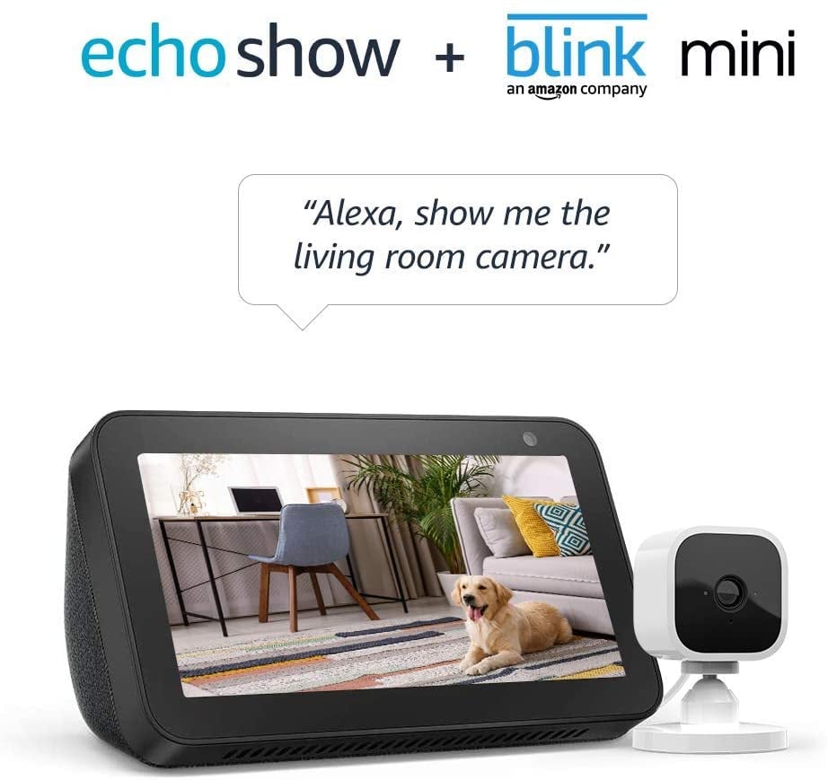 Echo Show 5 Charcoal with Blink Mini Indoor Smart Security Camera