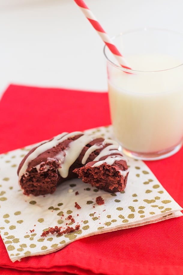 Baked Red Velvet Doughnuts With Cream Cheese Drizzle