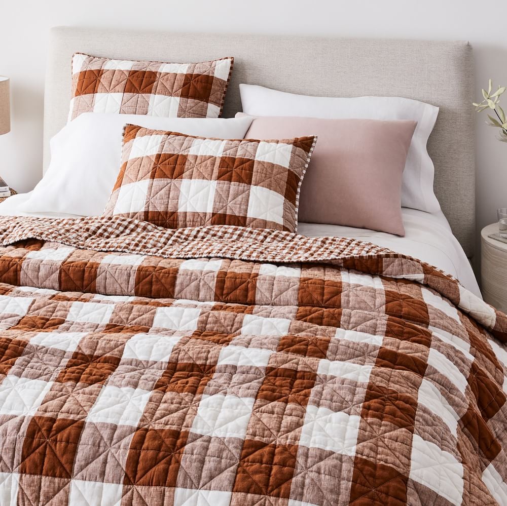 Heather Taylor Home Reversible Gingham European Flax Linen Quilt