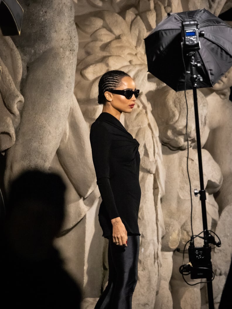 PARIS, FRANCE - FEBRUARY 28: Zoe Kravitz is seen during the Paris Fashion Week -  Womenswear Fall Winter 2023 2024 : Day Two on February 28, 2023 in Paris, France. (Photo by Arnold Jerocki/Getty Images)