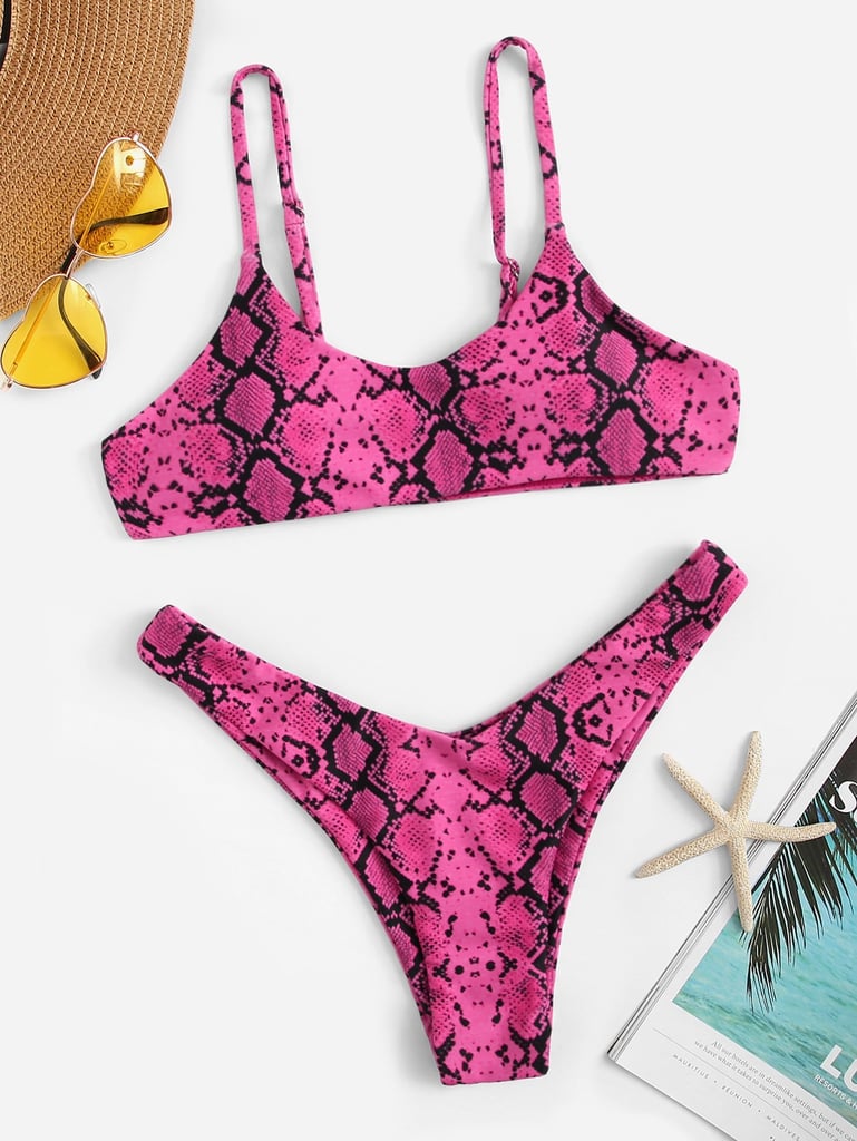 Shein Snakeskin Top With High Leg Bikini Set | Hailey Baldwin Pink ...