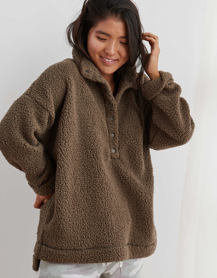 Aerie Cloud Sherpa Oversized Pullover in Hut Cozy and Soft Sherpa