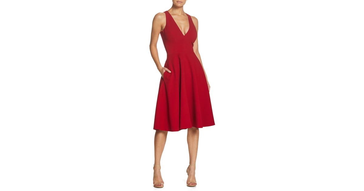 dress the population catalina tea length fit & flare dress